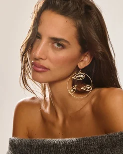 Ramy Brook Abrie Leaf Hoop Earrings Gold Fashion