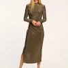Ramy Brook Amarilys Mock Neck Midi Dress Goldknit New