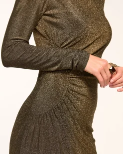 Ramy Brook Amarilys Mock Neck Midi Dress Goldknit New
