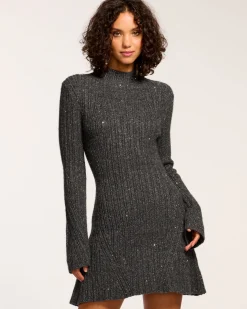 Ramy Brook Ambrosius Mini Sweater Dress Charcoal New