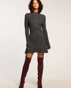 Ramy Brook Ambrosius Mini Sweater Dress Charcoal New