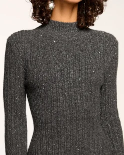 Ramy Brook Ambrosius Mini Sweater Dress Charcoal New