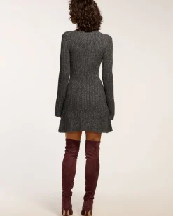 Ramy Brook Ambrosius Mini Sweater Dress Charcoal New