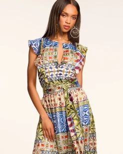 Ramy Brook Angelika Silk Flutter Sleeve Midi Dress Bluemulti Outlet