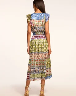 Ramy Brook Angelika Silk Flutter Sleeve Midi Dress Bluemulti Outlet