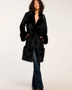Ramy Brook Archie Faux Fur Coat Black Online