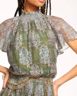 Ramy Brook Arizona Smocked Waist Mini Dress Sagetartan Sale