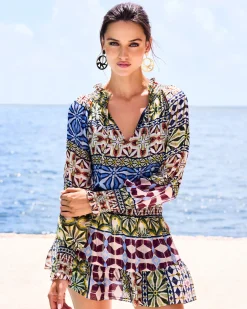 Ramy Brook Ashalina Silk Long Sleeve Mini Dress Bluemulti Online