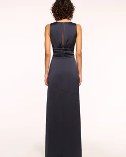 Ramy Brook August Plunging Embellished Gown Navy Fashion