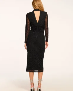 Ramy Brook Aurelia Embellished Long Sleeve Midi Dress Blackdiamond Hot