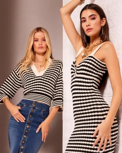 Ramy Brook Azaria V-Neck Sweater Blackstripe Online