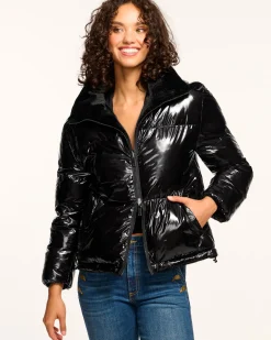 Ramy Brook Beatrice Reversible Puffer Coat Black Discount