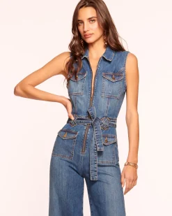 Ramy Brook Bell Cropped Denim Jumpsuit Mediumwash Clearance