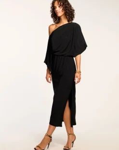 Ramy Brook Carlina Off-The-Shoulder Jersey Midi Dress Black Fashion