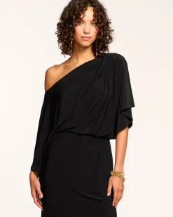 Ramy Brook Carlina Off-The-Shoulder Jersey Midi Dress Black Fashion