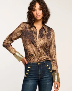 Ramy Brook Chrystal Embellished Button Down Top Leopardchainmail Best