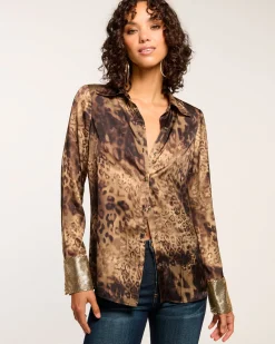 Ramy Brook Chrystal Embellished Button Down Top Leopardchainmail Best