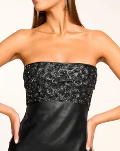 Ramy Brook Clementine Embellished Faux Leather Mini Dress Blackfloret Outlet