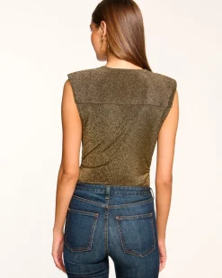 Ramy Brook Consuela Sparkle Cowl Neck Top Goldknit Online