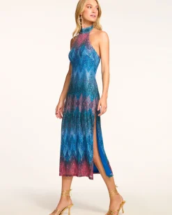 Ramy Brook Coty Halter Midi Dress Bluechevron Discount