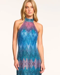 Ramy Brook Coty Halter Midi Dress Bluechevron Discount