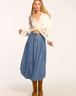Ramy Brook Dallas Midi Skirt Chambray Hot