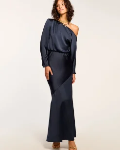 Ramy Brook Damiris Off-The-Shoulder Gown Navy Outlet