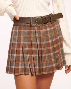 Ramy Brook Derrick Pleated Belted Mini Skirt Saddleplaid Outlet
