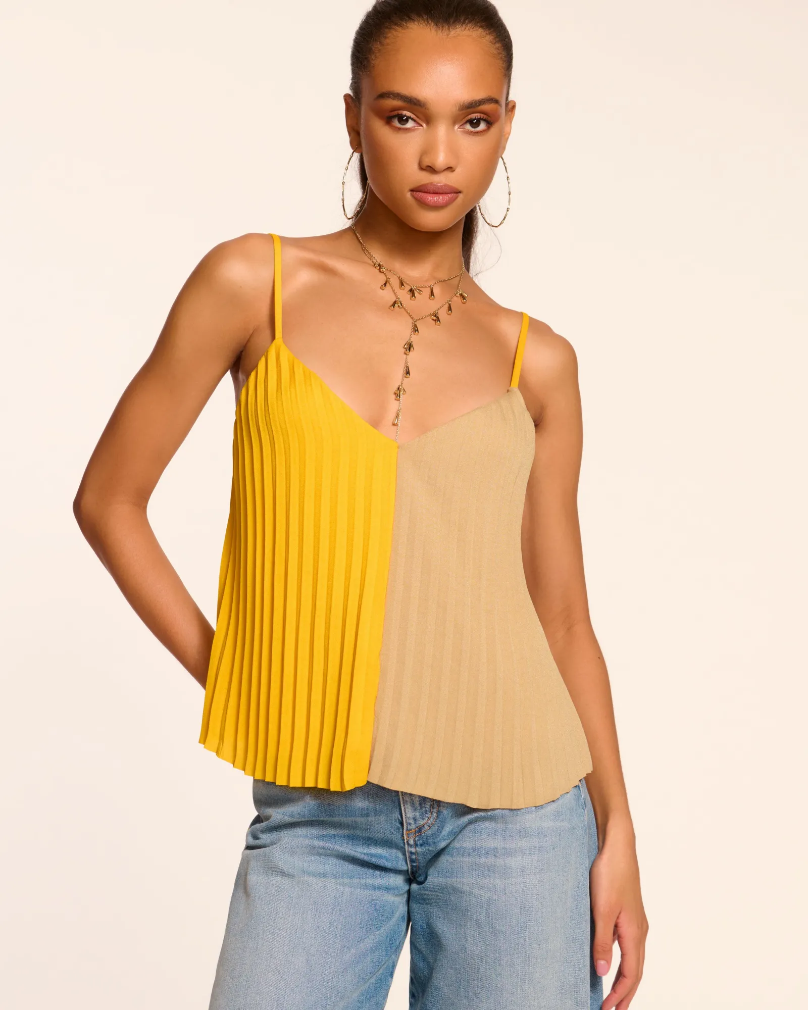 Ramy Brook Eda Colorblock Pleated Tank Top Daisycolorblock Online