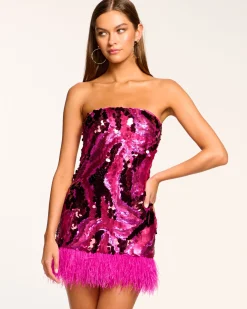Ramy Brook Elsie Sequin Feather Mini Dress New