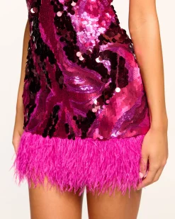 Ramy Brook Elsie Sequin Feather Mini Dress New