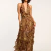 Ramy Brook Emerance Plunging Halter Gown Goldanimal Fashion