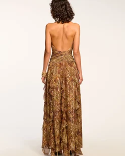 Ramy Brook Emerance Plunging Halter Gown Goldanimal Fashion