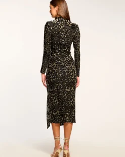 Ramy Brook Eveline Mock Neck Midi Dress Animalburnout Outlet
