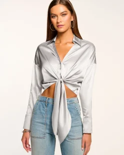 Ramy Brook Farrah Silk Tie-Front Blouse Best