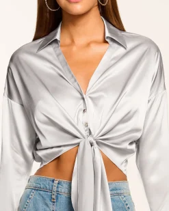 Ramy Brook Farrah Silk Tie-Front Blouse Best