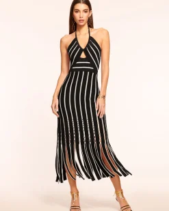 Ramy Brook Frida Fringe Knit Midi Dress Blackfringe Discount