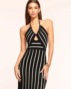Ramy Brook Frida Fringe Knit Midi Dress Blackfringe Discount