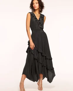 Ramy Brook Hadlee Ruffled Midi Dress Black Clearance