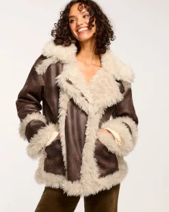 Ramy Brook Hal Faux Shearling Coat Brownshearling Online
