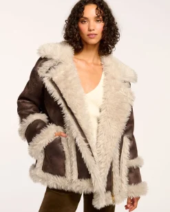 Ramy Brook Hal Faux Shearling Coat Brownshearling Online