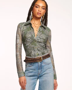 Ramy Brook Hamilton Mesh Long Sleeve Top Sagetartan Online