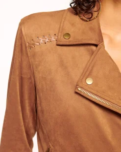Ramy Brook Henrietta Faux Suede Motorcycle Jacket Saddle Clearance