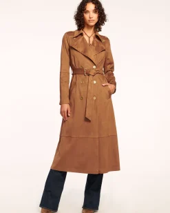 Ramy Brook Hermione Faux Suede Trench Coat Saddle Clearance