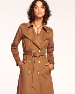 Ramy Brook Hermione Faux Suede Trench Coat Saddle Clearance