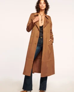 Ramy Brook Hermione Faux Suede Trench Coat Saddle Clearance