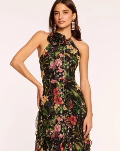 Ramy Brook Idella Ruffle Halter Gown Midnightfloral Discount