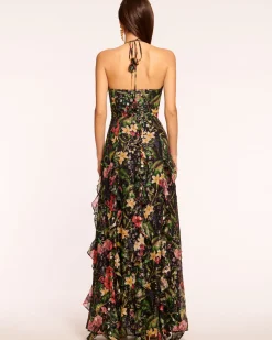 Ramy Brook Idella Ruffle Halter Gown Midnightfloral Discount