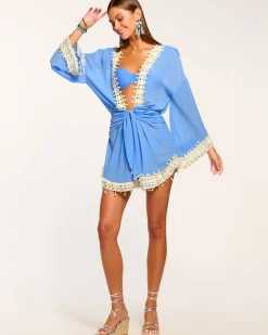 Ramy Brook Jamie Embellished Coverup Mini Dress Sereneblue Discount