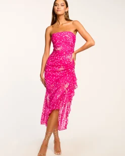 Ramy Brook Leonard Strapless Midi Dress Magentadot Clearance